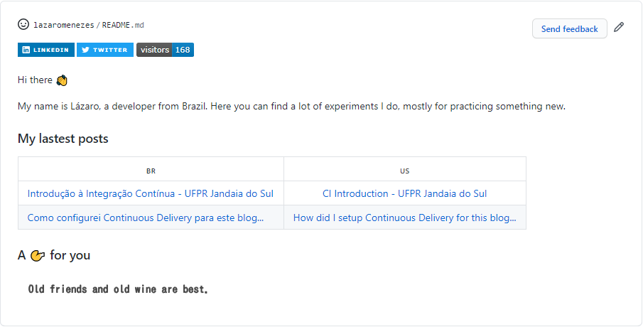 Meu perfil no Github https://github.com/lazaromenezes